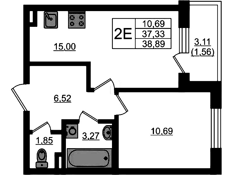 1-комнатная квартира 38.89 м², 1/4 эт., ЖК «Новая история»